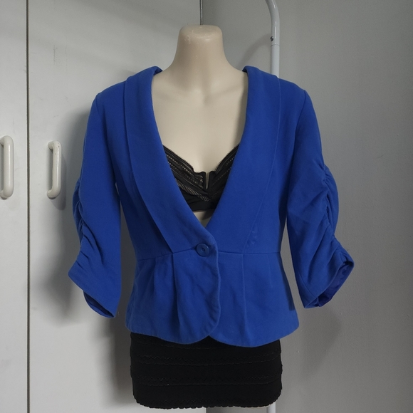 Aus S Zara Blue Cropped Blazer Peplum Jacket - Picture 13 of 16